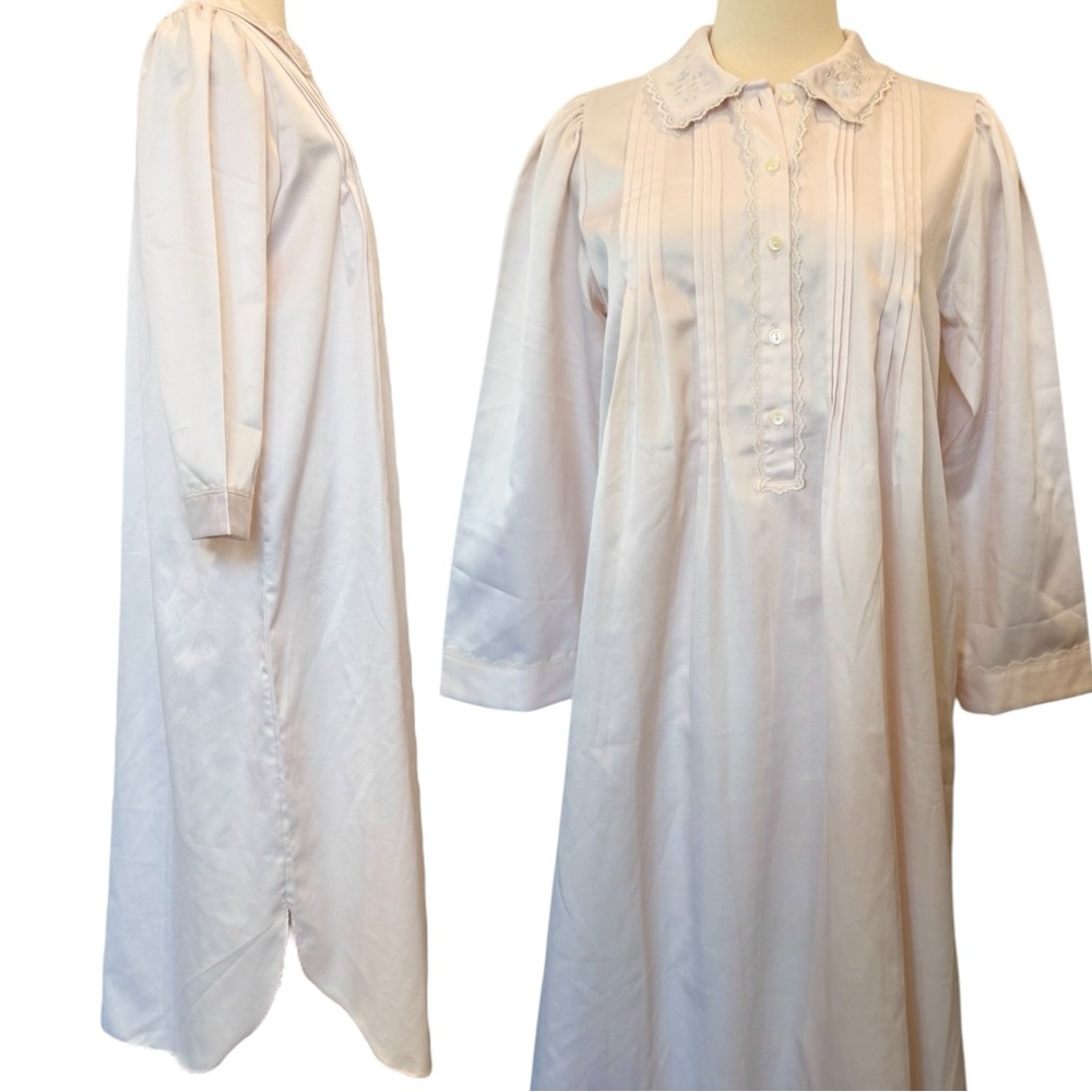 Miss Elaine Pale Pink Embroidered Luxurious Long Nightgown Maxi Shirt Dress 🔥🌶️ - Picture 4 of 5
